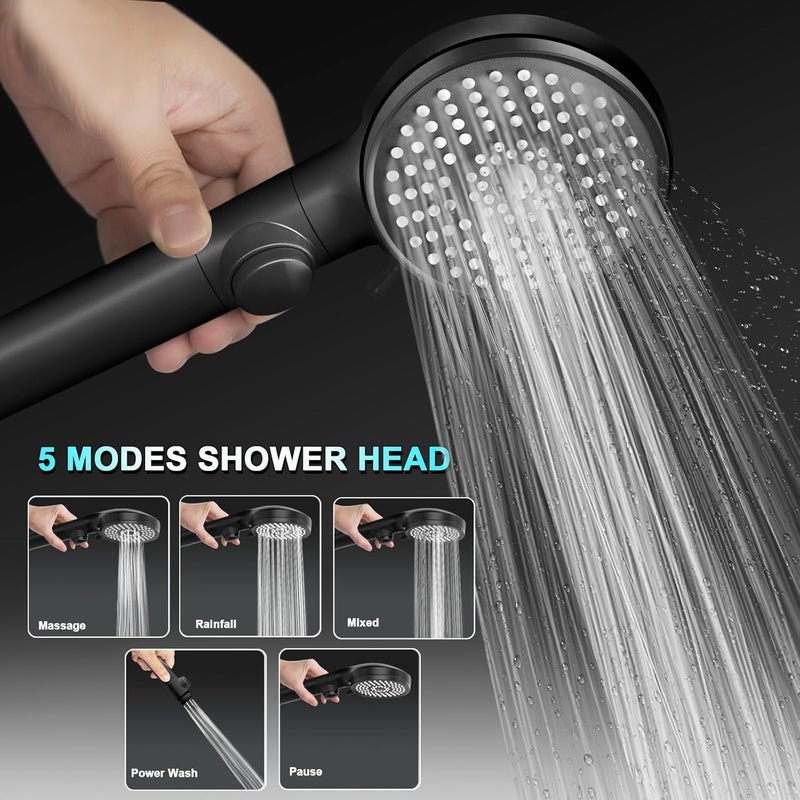 FOCSPROD RV Shower Head with Hose, High Pressure 5 Mode Shower head Replacement, Shower Head for RV/Campers, Travel Trailer, Motorhome for Water Saving, Shower Head Holder and Hose, On Off Switch, Black - Image 3